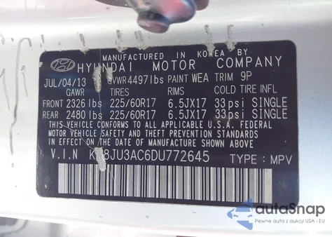 2013 Hyundai Tucson Gls from USA, damaged, VIN KM8JU3AC6DU772645